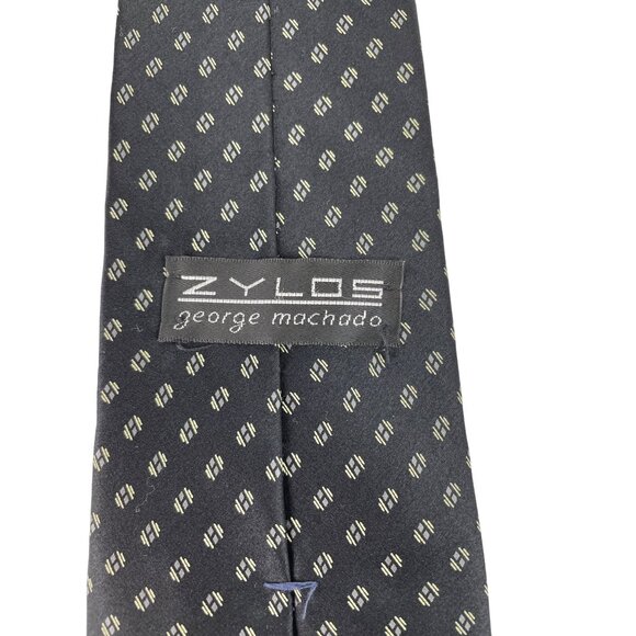 Zylos George Machado Black & Gray Geometric Print 100% Silk Mens Tie Necktie - Picture 4 of 6